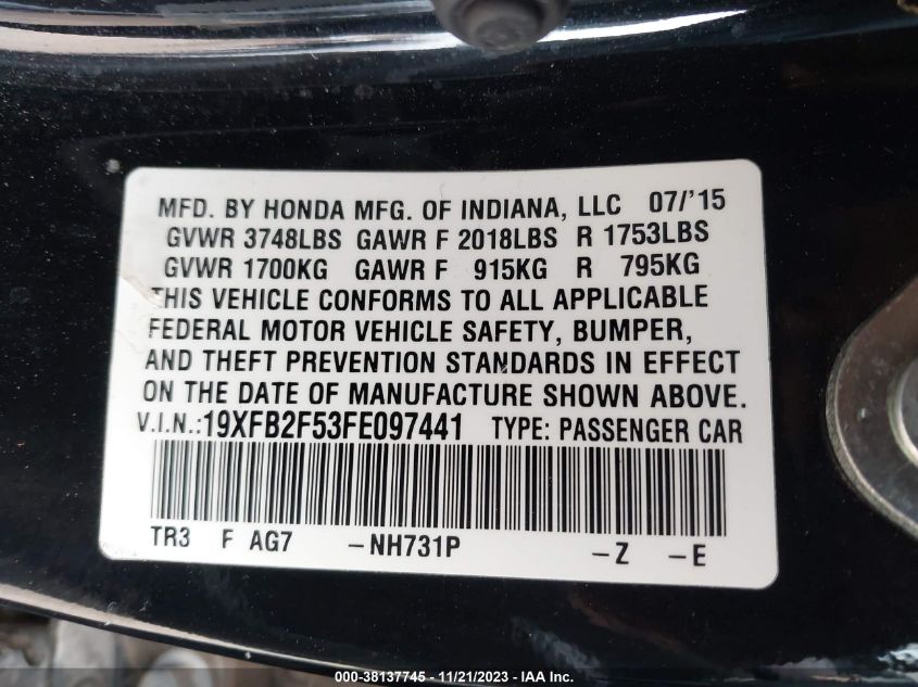 2015 HONDA CIVIC LX - 19XFB2F53FE097441