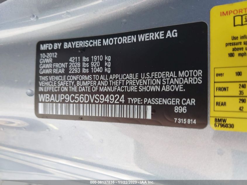 2013 BMW 128I WBAUP9C56DVS94924