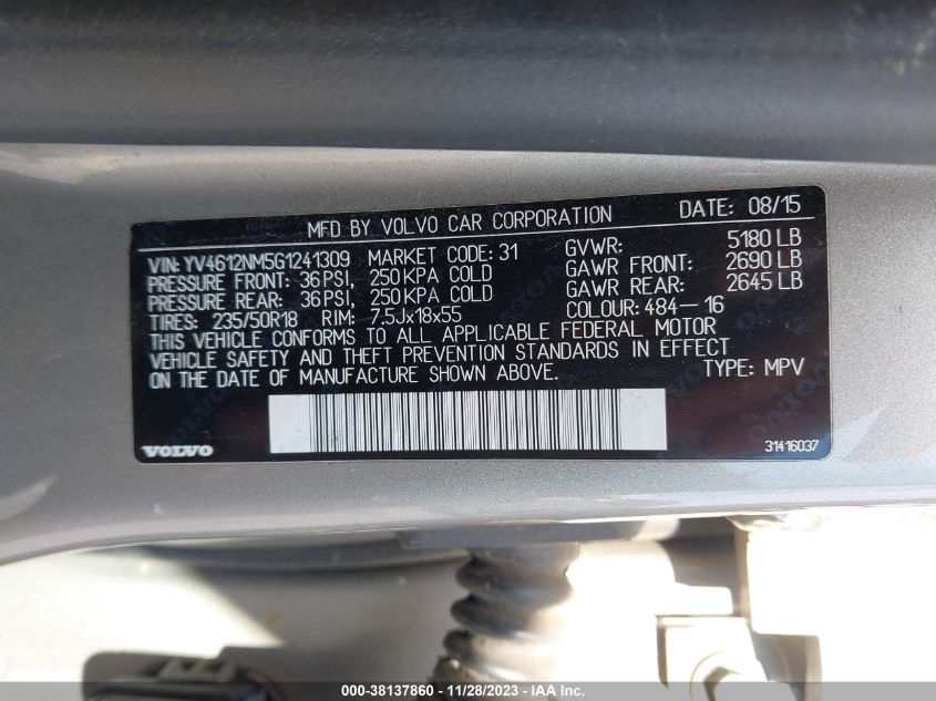 2016 VOLVO XC70 T5/PLATINUM - YV4612NM5G1241309