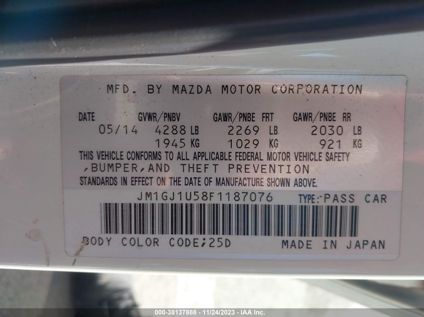 2015 MAZDA MAZDA6 I SPORT - JM1GJ1U58F1187076