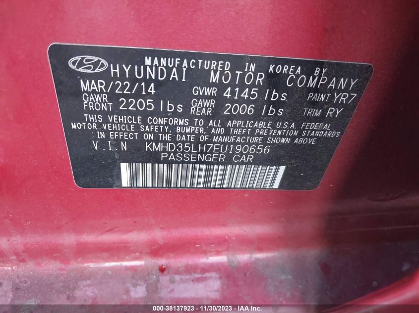 2014 HYUNDAI ELANTRA GT - KMHD35LH7EU190656