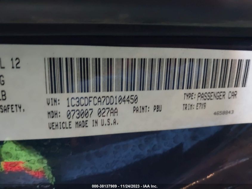 2013 DODGE DART LIMITED/R/T - 1C3CDFCA7DD104450