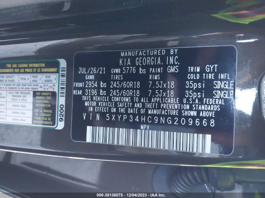 2022 KIA TELLURIDE EX - 5XYP34HC9NG209668