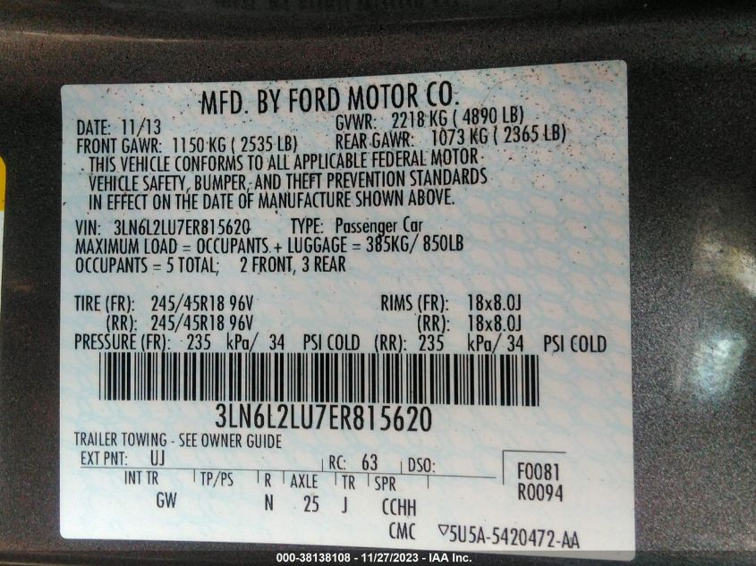 2014 LINCOLN MKZ HYBRID HYBRID 3LN6L2LU7ER815620