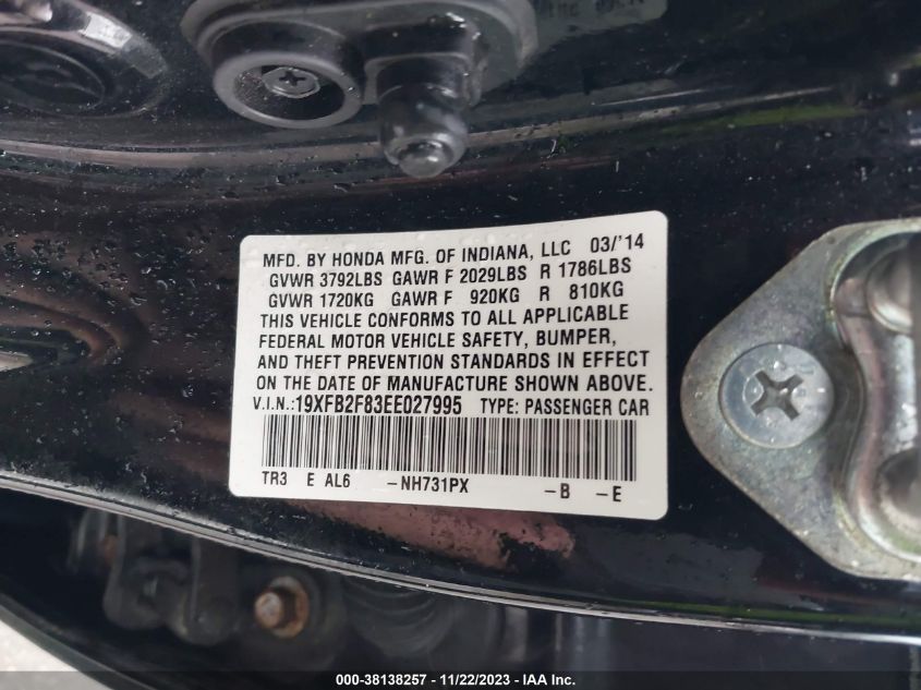 2014 HONDA CIVIC EX - 19XFB2F83EE027995