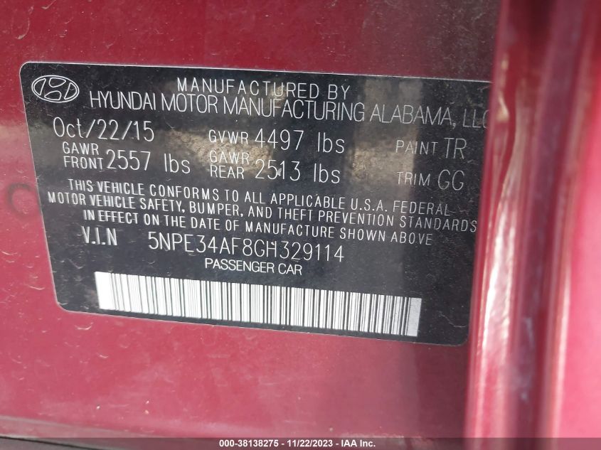 2016 HYUNDAI SONATA SPORT - 5NPE34AF8GH329114