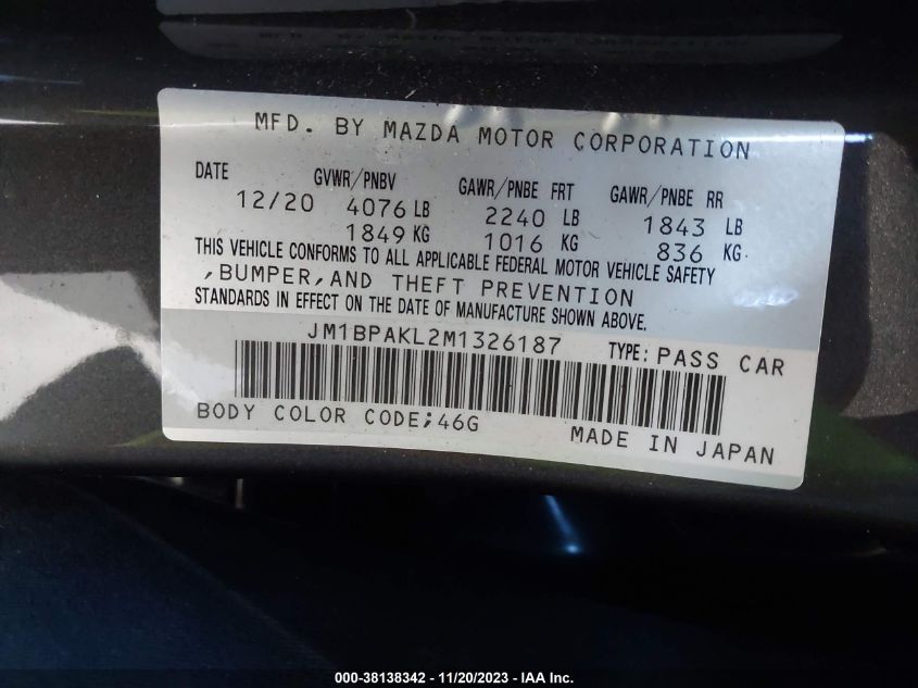2021 MAZDA MAZDA3 SELECT - JM1BPAKL2M1326187