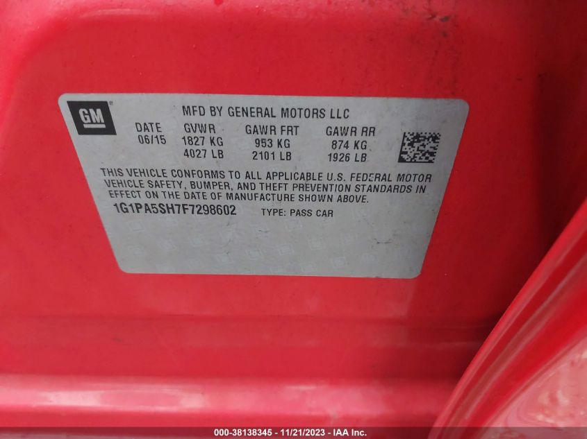 2015 CHEVROLET CRUZE LS AUTO - 1G1PA5SH7F7298602