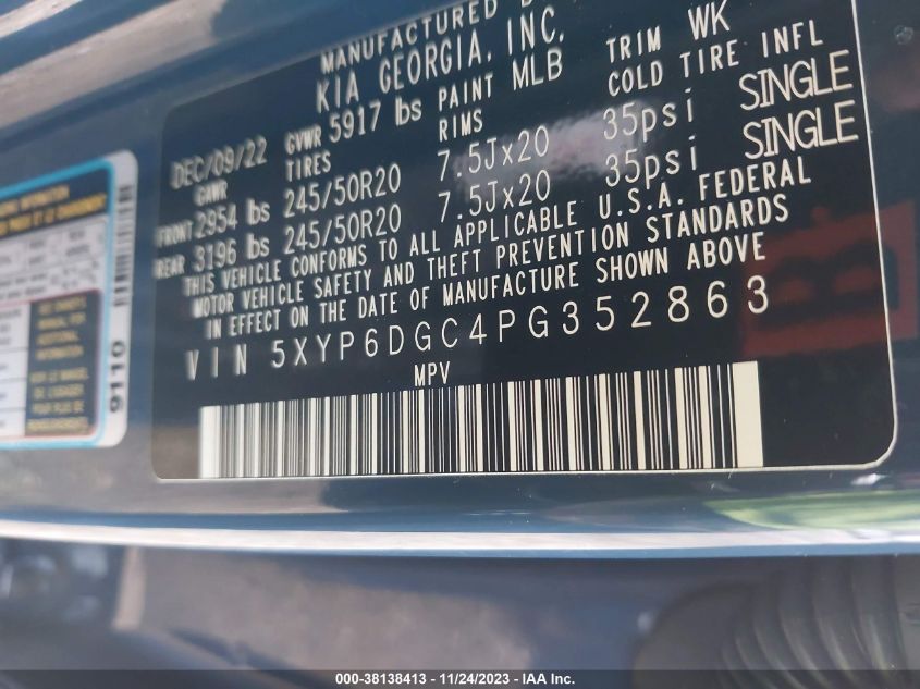 2023 KIA TELLURIDE S - 5XYP6DGC4PG352863