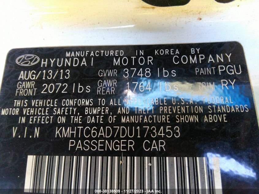 2013 HYUNDAI VELOSTER BASE W/BLACK - KMHTC6AD7DU173453