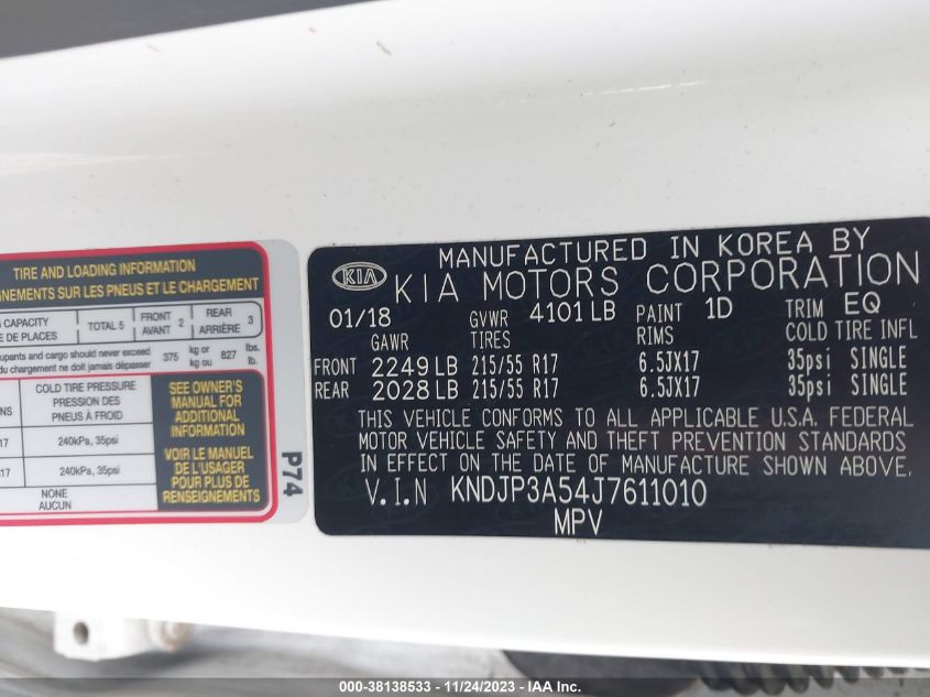 2018 KIA SOUL + - KNDJP3A54J7611010