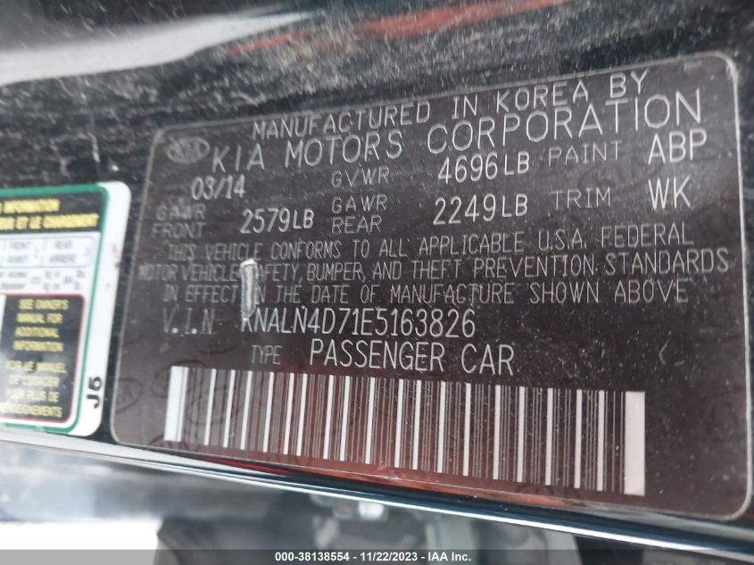 2014 KIA CADENZA PREMIUM KNALN4D71E5163826