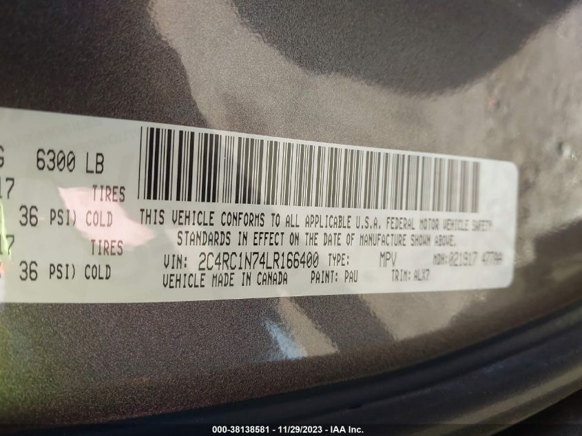 2020 CHRYSLER PACIFICA HYBRID LIMITED 2C4RC1N74LR166400