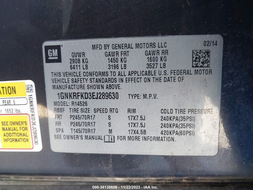 2014 CHEVROLET TRAVERSE LS - 1GNKRFKD3EJ289630