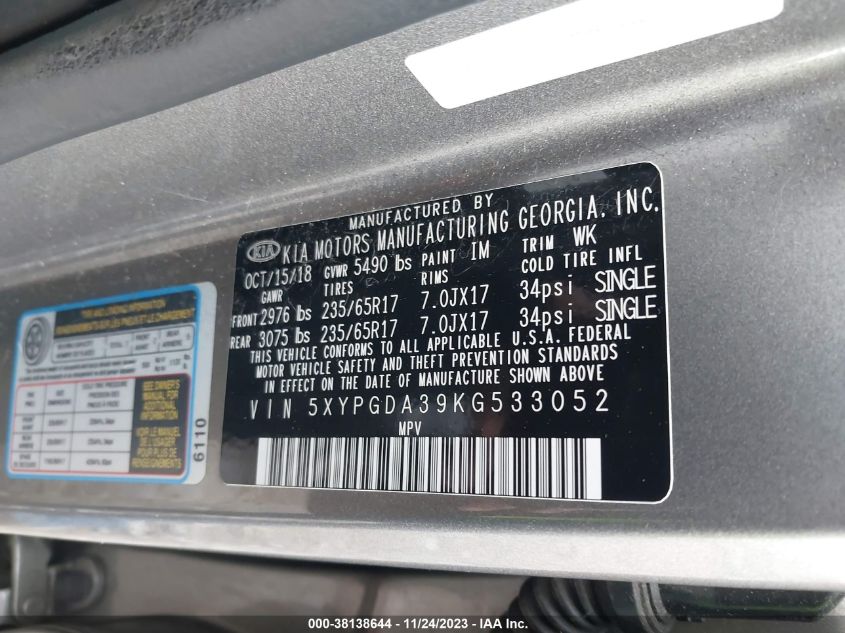 2019 KIA SORENTO 2.4L LX - 5XYPGDA39KG533052