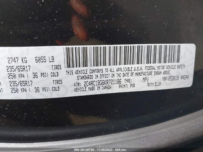 2019 CHRYSLER PACIFICA TOURING L - 2C4RC1BG6KR721186
