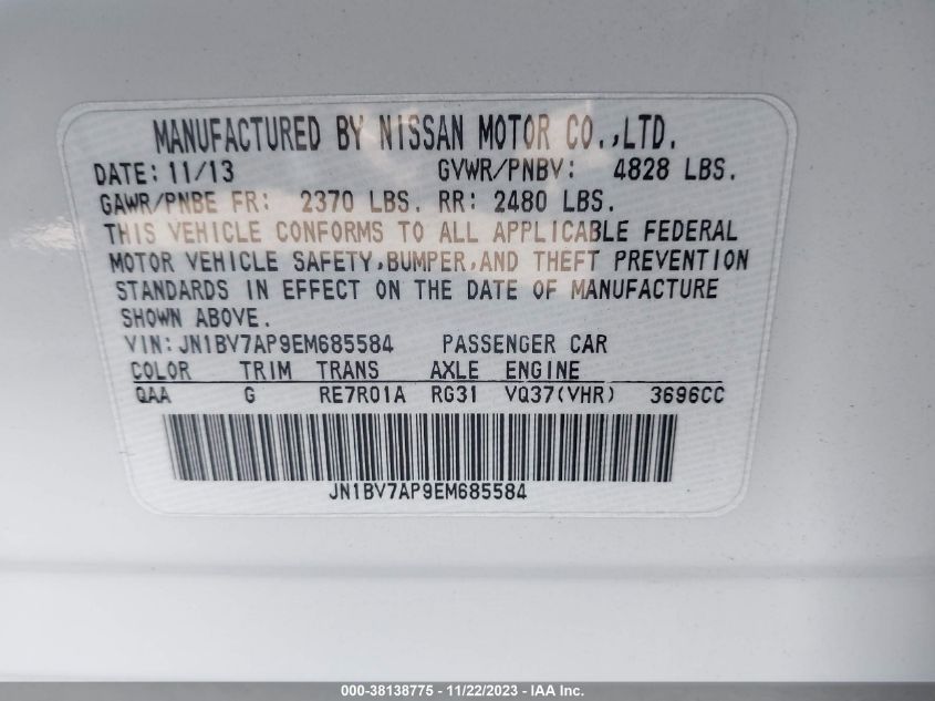 2014 INFINITI Q50 - JN1BV7AP9EM685584