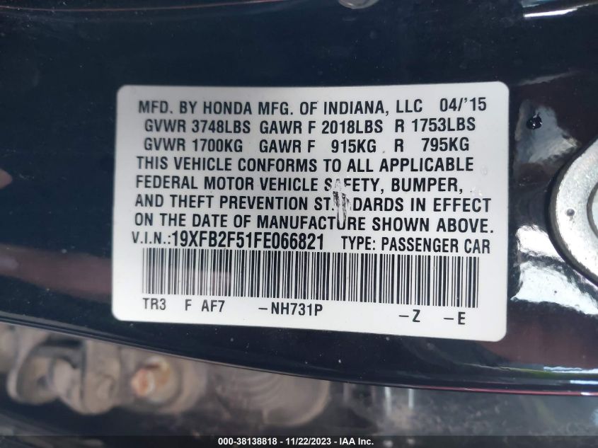 2015 HONDA CIVIC LX - 19XFB2F51FE066821