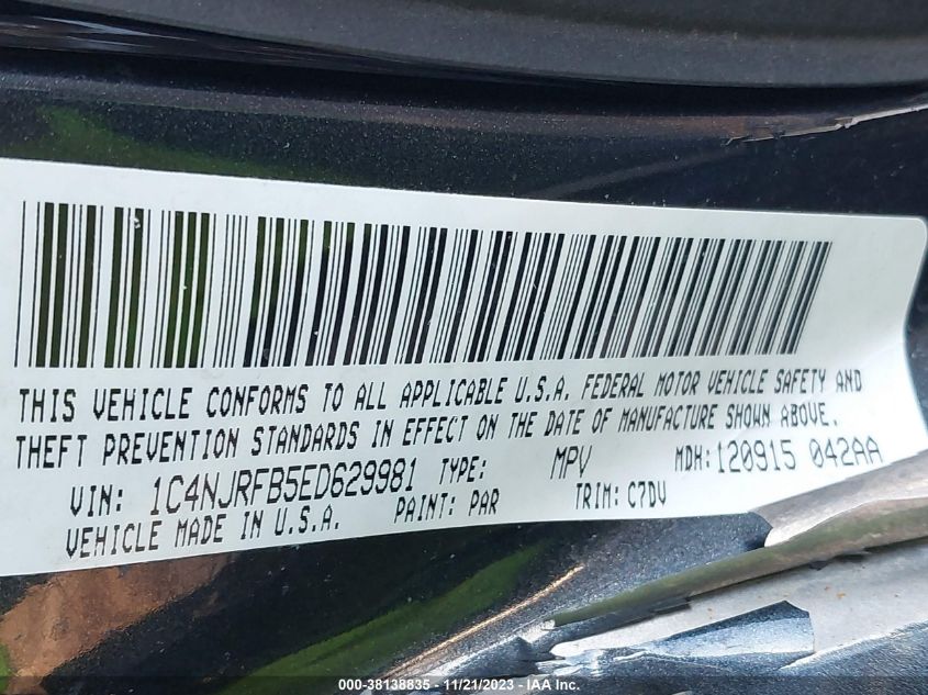 2014 JEEP PATRIOT LATITUDE - 1C4NJRFB5ED629981