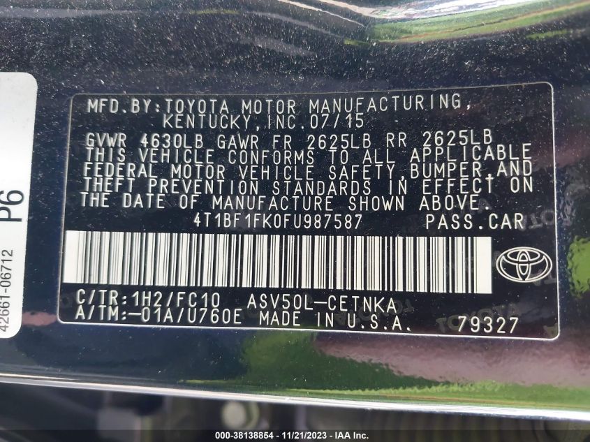 2015 TOYOTA CAMRY LE - 4T1BF1FK0FU987587
