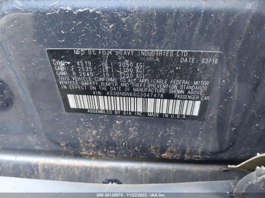 2016 SUBARU LEGACY 2.5I LIMITED - 4S3BNBN66G3047478