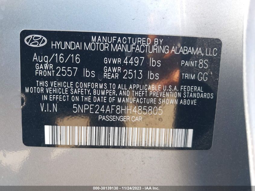 2017 HYUNDAI SONATA 2.4L - 5NPE24AF8HH485805