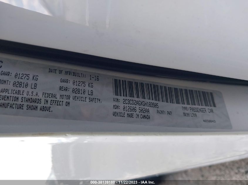 2016 DODGE CHALLENGER SXT - 2C3CDZAGXGH183905