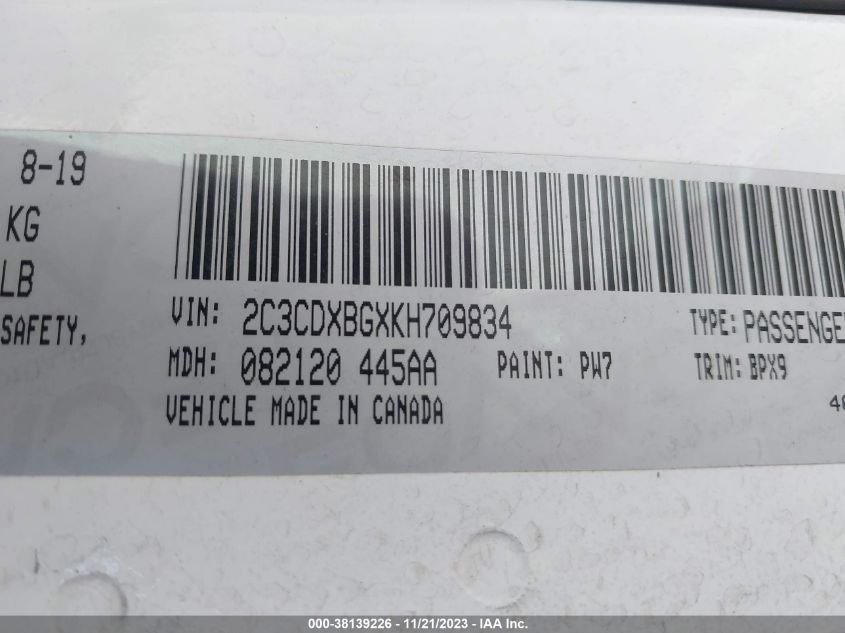 2019 DODGE CHARGER SXT - 2C3CDXBGXKH709834