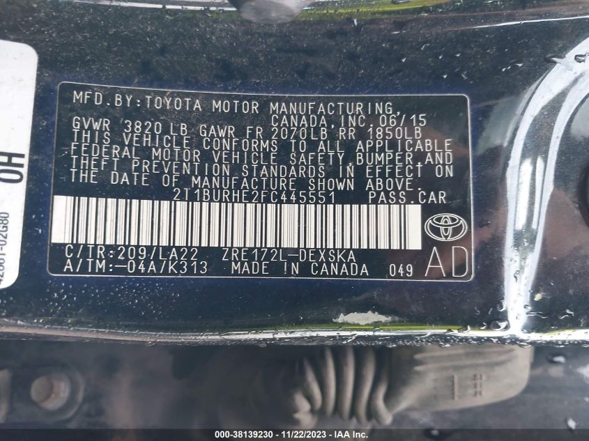 2015 TOYOTA COROLLA S PREMIUM - 2T1BURHE2FC445551