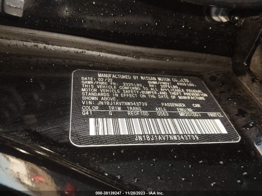 2022 NISSAN ROGUE SPORT S FWD XTRONIC CVT - JN1BJ1AV7NW343739