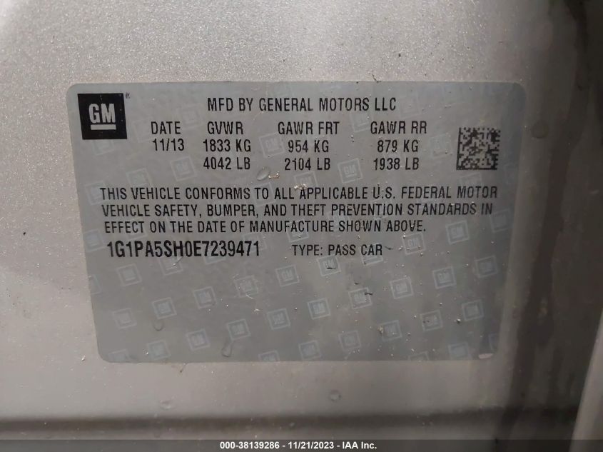 2014 CHEVROLET CRUZE LS AUTO - 1G1PA5SH0E7239471