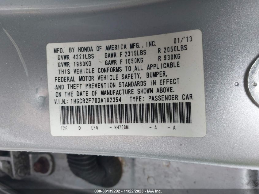 2013 HONDA ACCORD EX - 1HGCR2F70DA102354