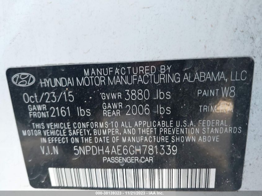 2016 HYUNDAI ELANTRA SE - 5NPDH4AE6GH781339