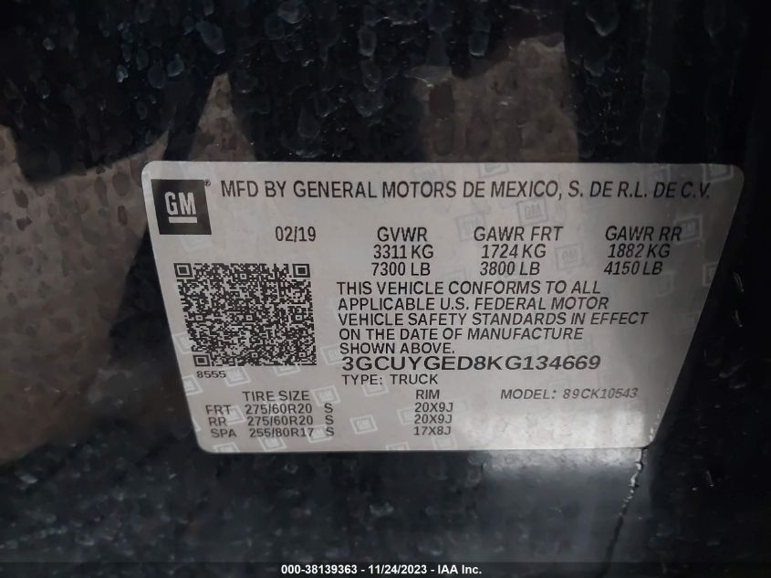 2019 CHEVROLET SILVERADO 1500 LTZ - 3GCUYGED8KG134669