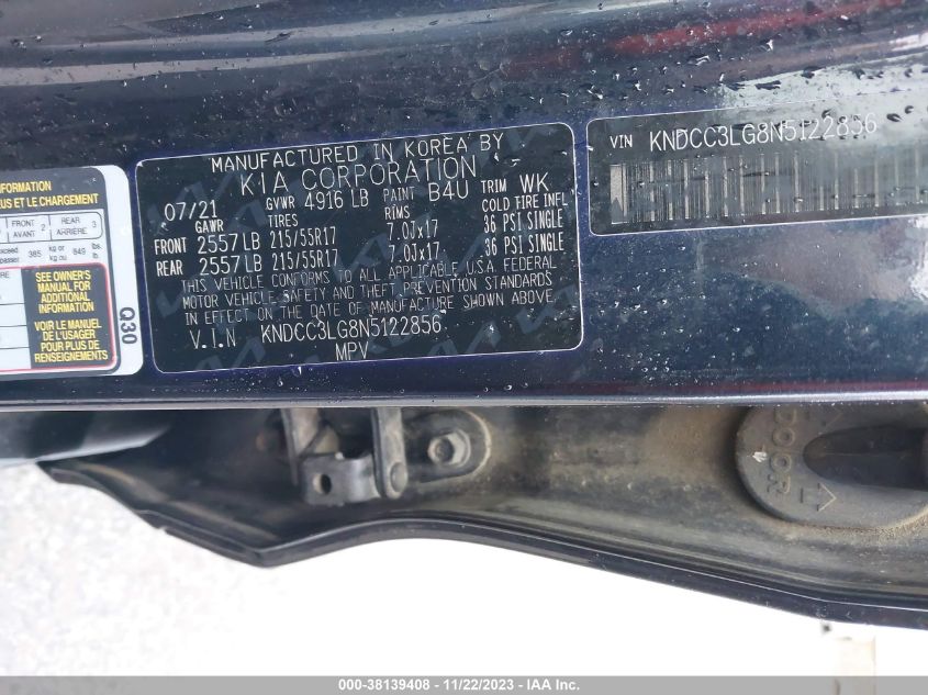 2022 KIA NIRO EV EX KNDCC3LG8N5122856