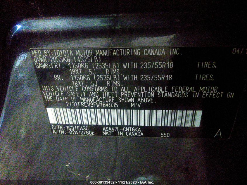 2015 TOYOTA RAV4 LIMITED - 2T3YFREV9FW184935