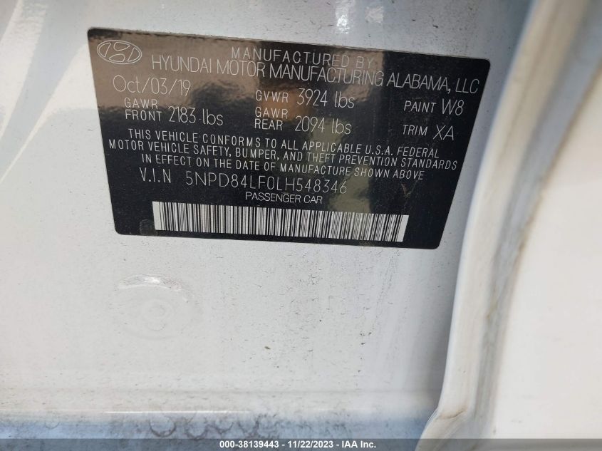 2020 HYUNDAI ELANTRA SEL - 5NPD84LF0LH548346