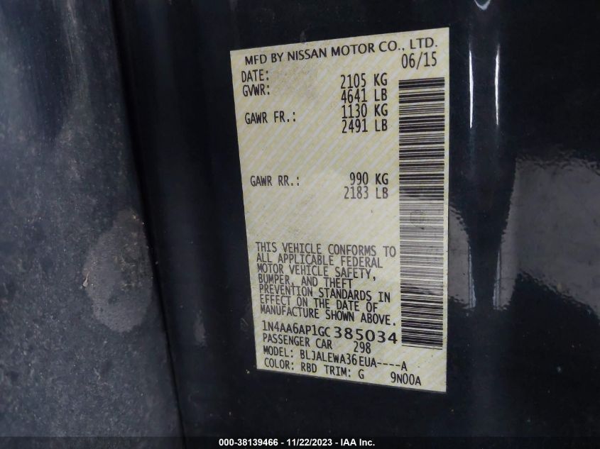 2016 NISSAN MAXIMA 3.5 SL - 1N4AA6AP1GC385034
