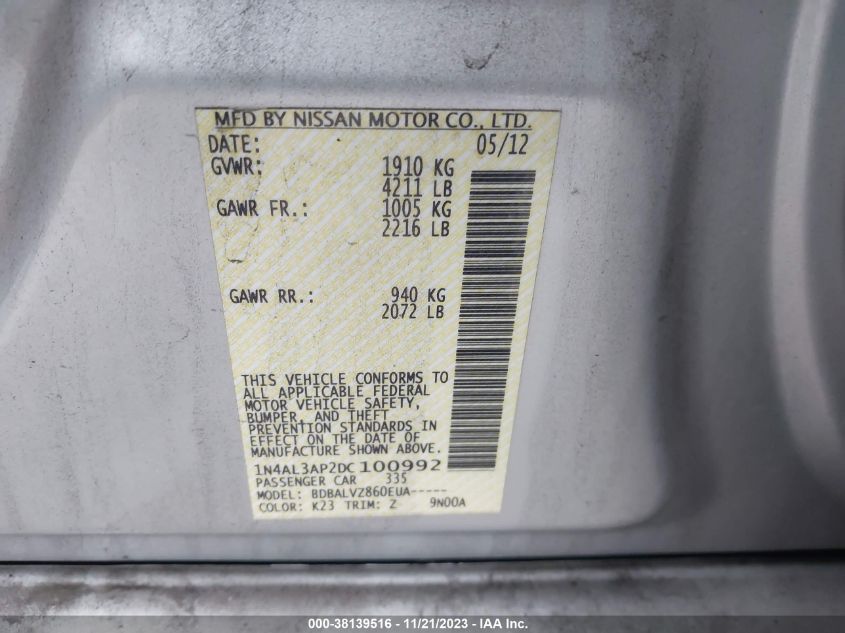 2013 NISSAN ALTIMA 2.5 SL - 1N4AL3AP2DC100992
