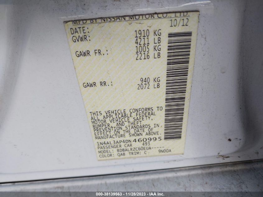 2013 NISSAN ALTIMA 2.5 S - 1N4AL3AP4DN460995