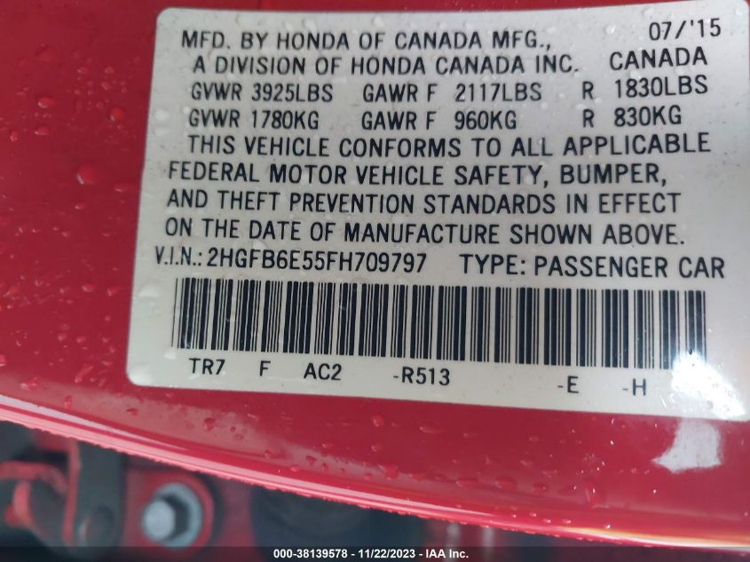 2015 HONDA CIVIC SI - 2HGFB6E55FH709797