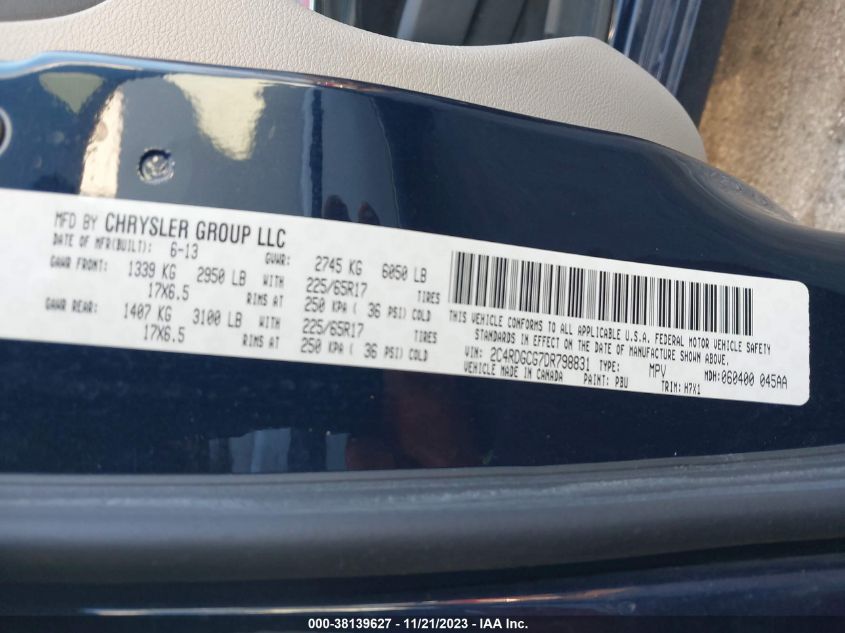 2013 DODGE GRAND CARAVAN SXT - 2C4RDGCG7DR798831