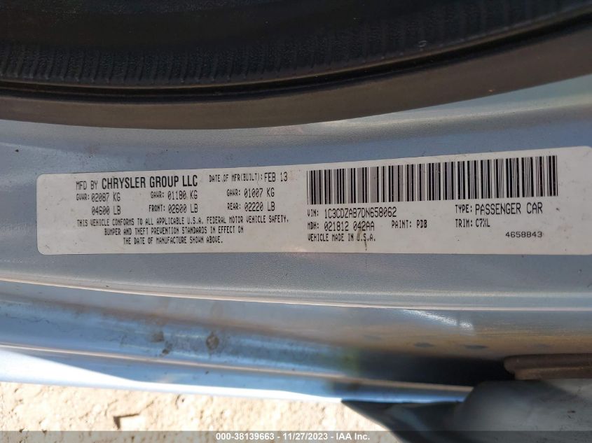 2013 DODGE AVENGER SE - 1C3CDZAB7DN658062