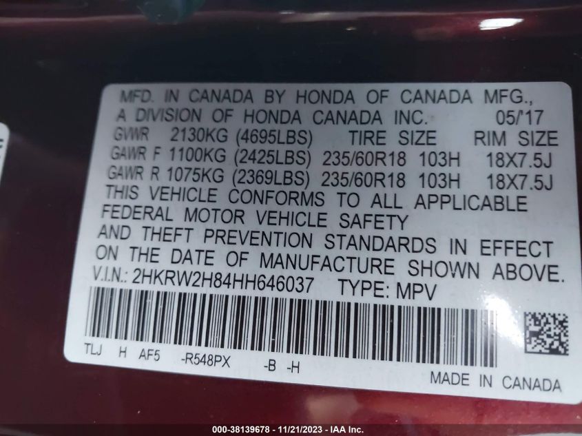 2017 HONDA CR-V EX-L/EX-L NAVI - 2HKRW2H84HH646037
