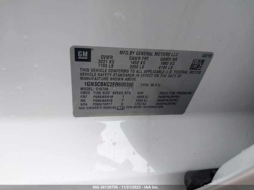 2015 CHEVROLET TAHOE LT - 1GNSCBKC2FR606396