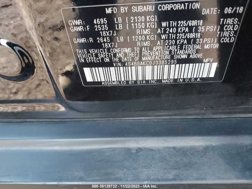 2018 SUBARU OUTBACK 2.5I LIMITED - 4S4BSAKC0J3385295