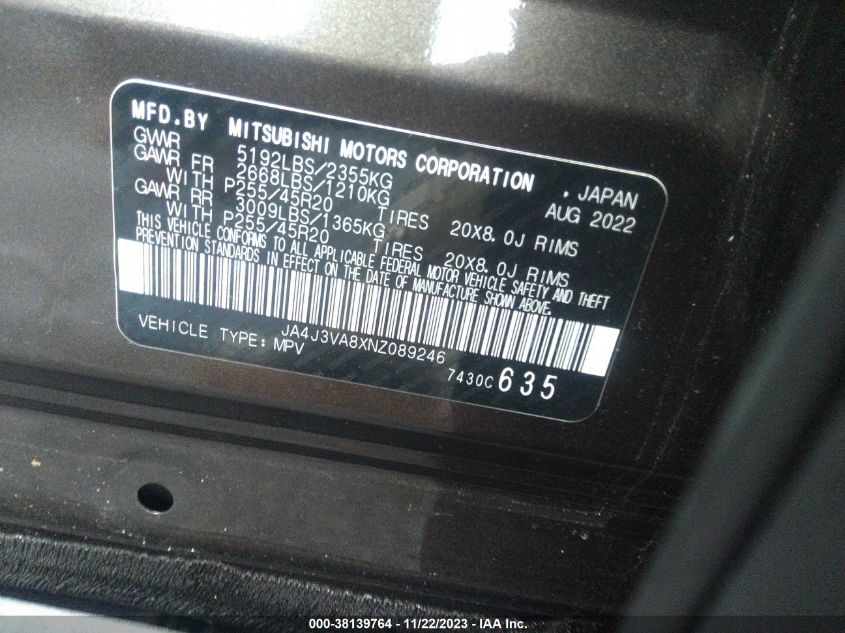 2022 MITSUBISHI OUTLANDER SEL 2.5 2WD - JA4J3VA8XNZ089246