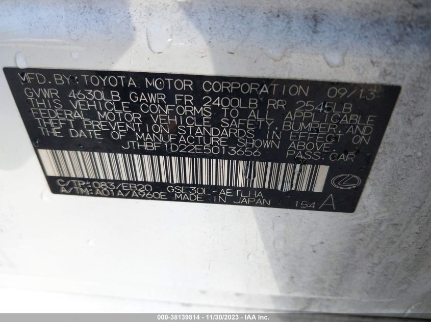 2014 LEXUS IS 250 - JTHBF1D22E5013656