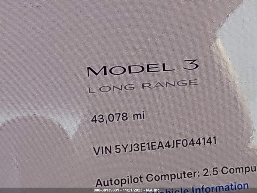 2018 TESLA MODEL 3 LONG RANGE/MID RANGE - 5YJ3E1EA4JF044141