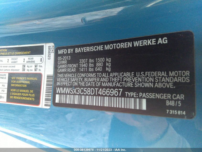 2013 MINI COUPE COOPER S - WMWSX3C58DT466967